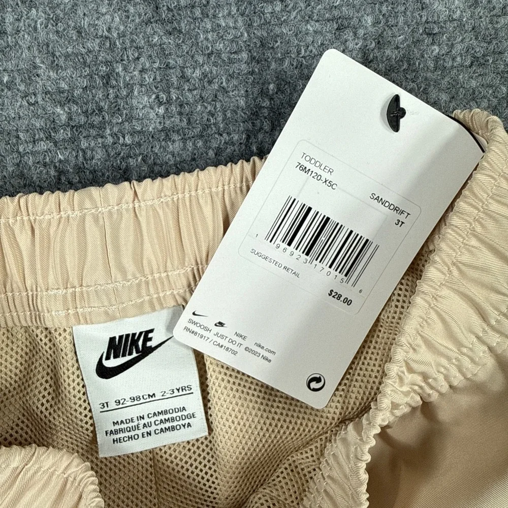 Nike Toddler Shorts 3T Sanddrift Beige Woven Mesh Lined NWT